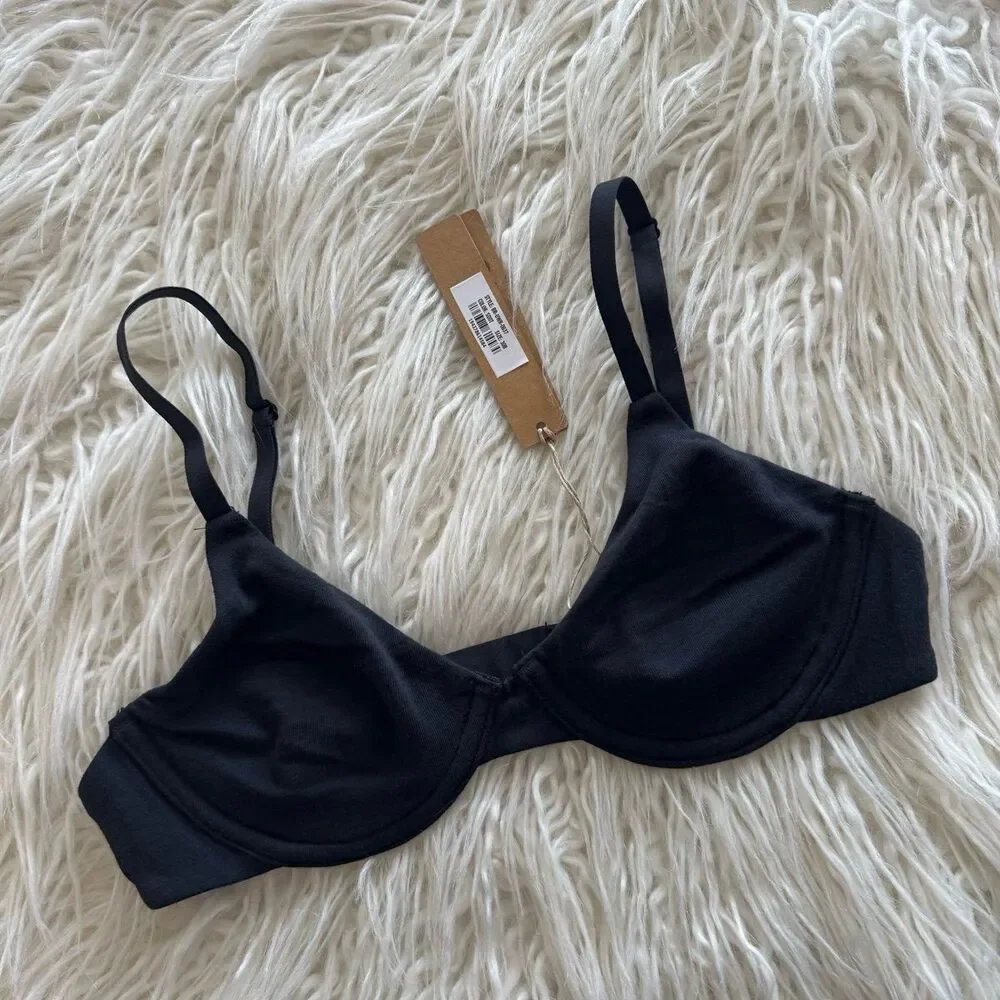 Skims Cotton Jersey T-shirt Bra Soot Size 30B - Picture 3 of 6